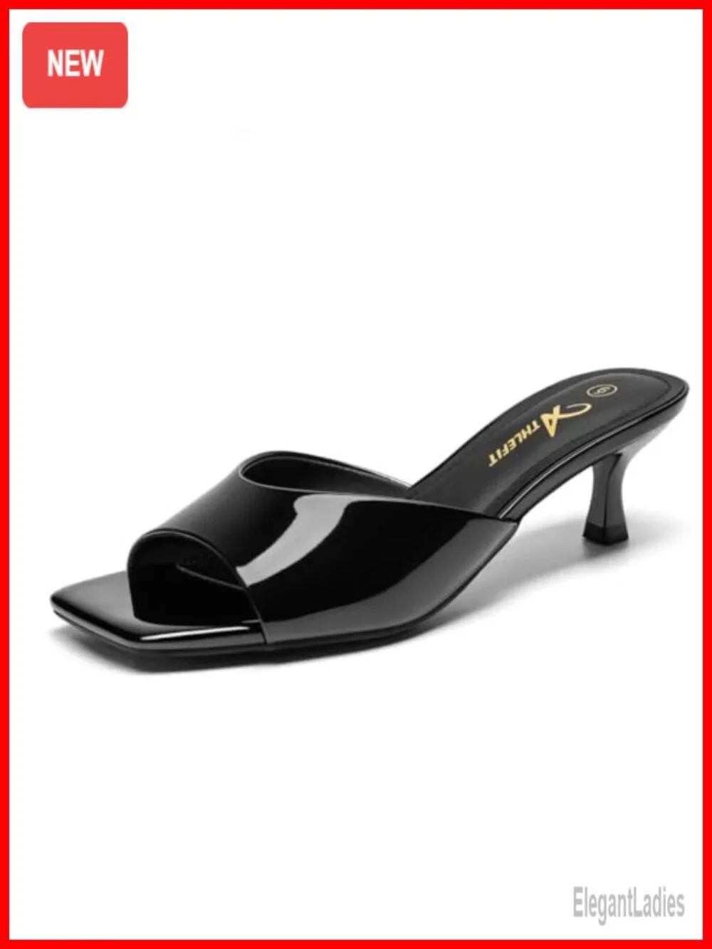 Kitten Heels Square Open Toe Low Heel PU Leather Slip On Sandals